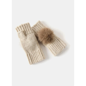 Mint Velvet Neutral Knit Pom Pom Hand Warmers